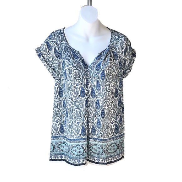 Max Studio Paisley Short Sleeve V-Neck Blouse - Picture 1 of 10